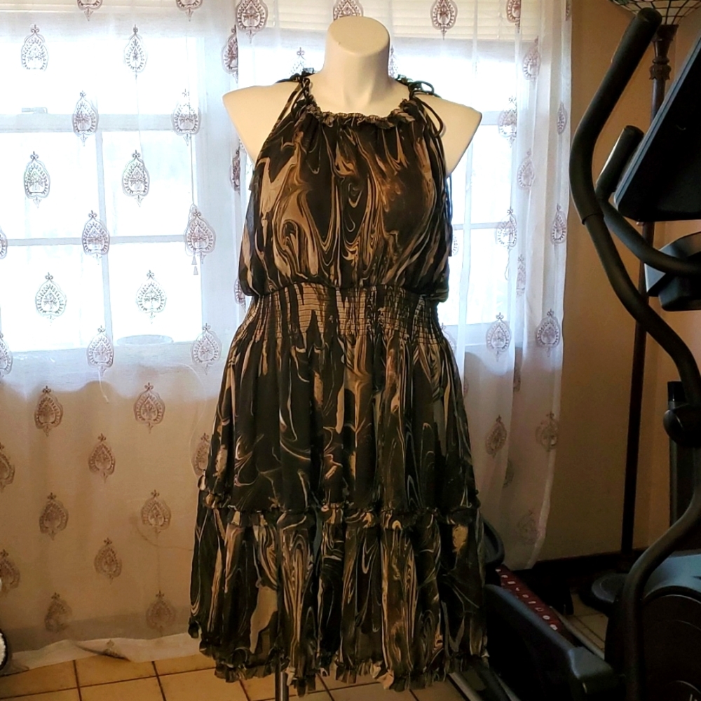 Banana Republic Black and Tan swirl dress Size XXL